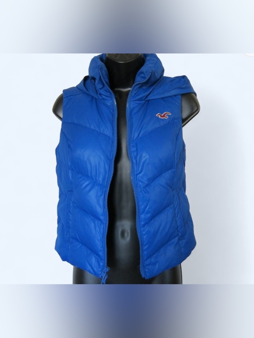 Hollister Blue Puffer Vest Hooded Zip Up Jacket - Size M - Picture 2 of 6